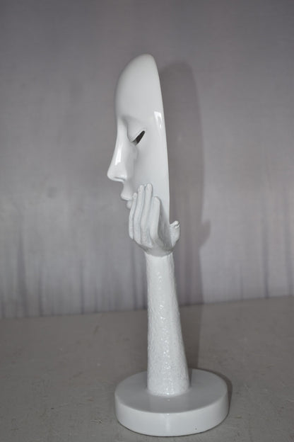 Modern Art White Thinking Head Statue Made of Resin Size: 6" x 4" x 16"H