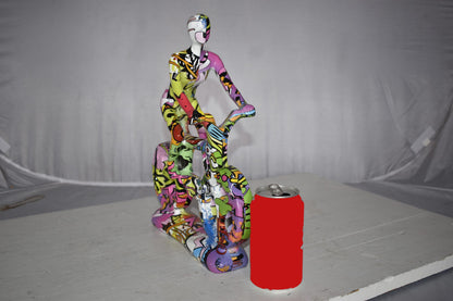 Modern Art Graffiti Bicycle and Rider Statue Made of Resin Size: 10" x 4" x 15"H