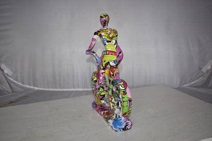 Modern Art Graffiti Bicycle and Rider Statue Made of Resin Size: 10" x 4" x 15"H