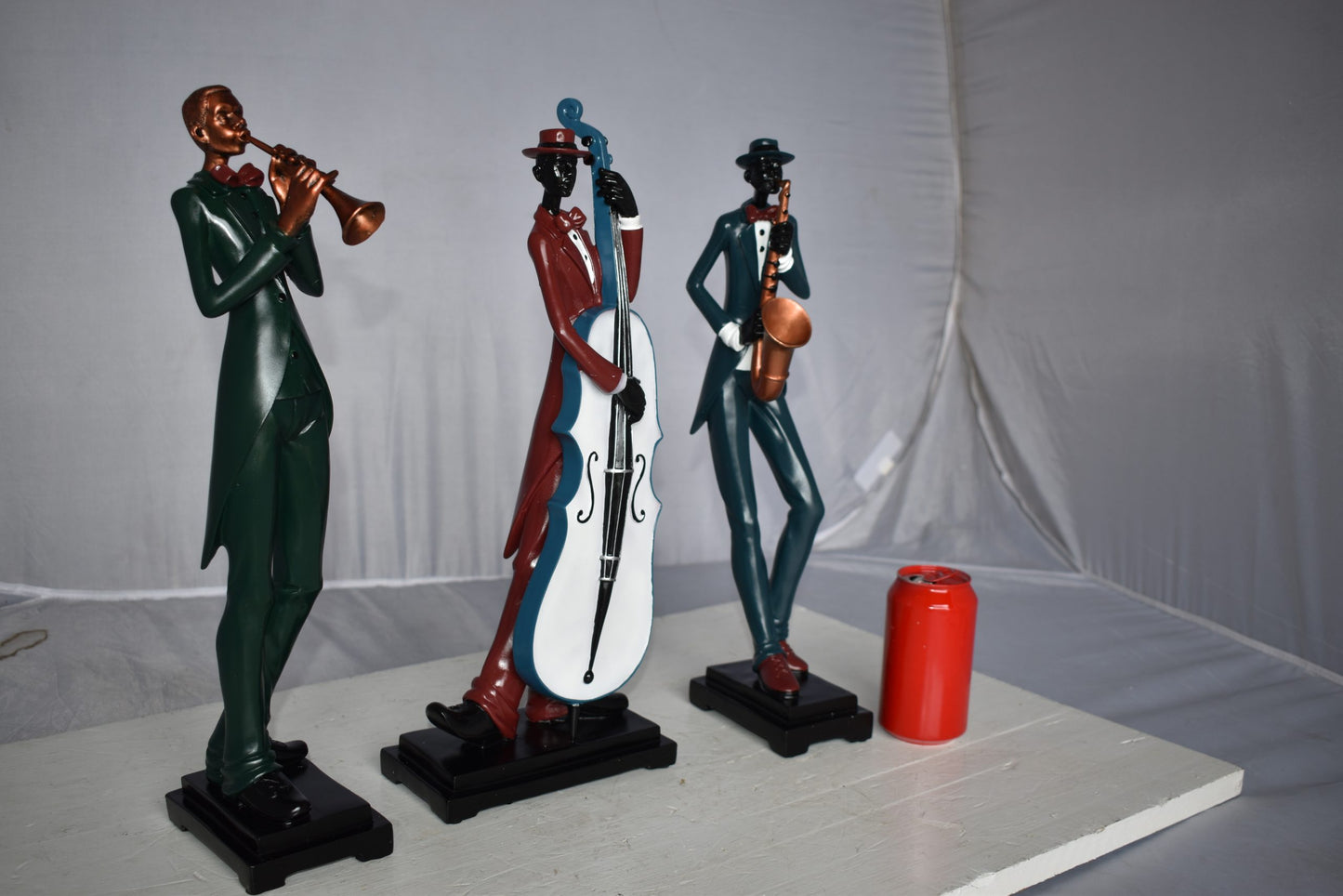 Musical Group of Instrument Players Statues Made of Resin Size: 4" x 7" x 20"H