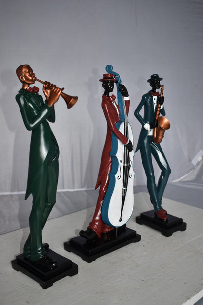 Musical Group of Instrument Players Statues Made of Resin Size: 4" x 7" x 20"H