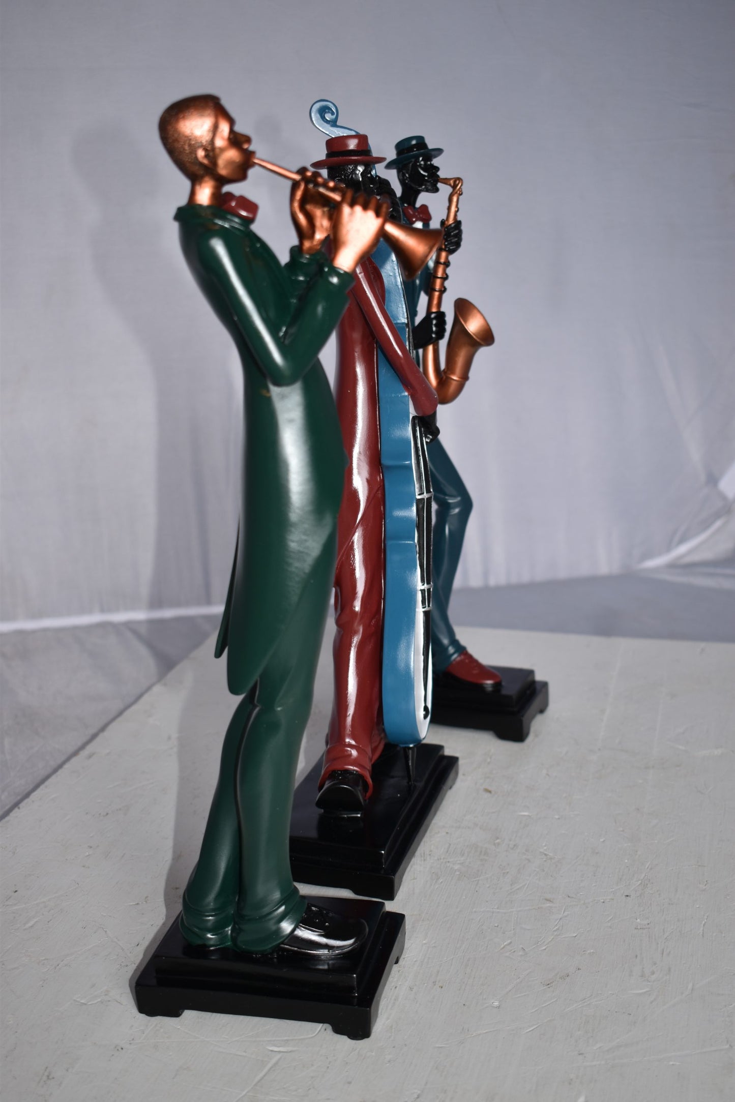 Musical Group of Instrument Players Statues Made of Resin Size: 4" x 7" x 20"H
