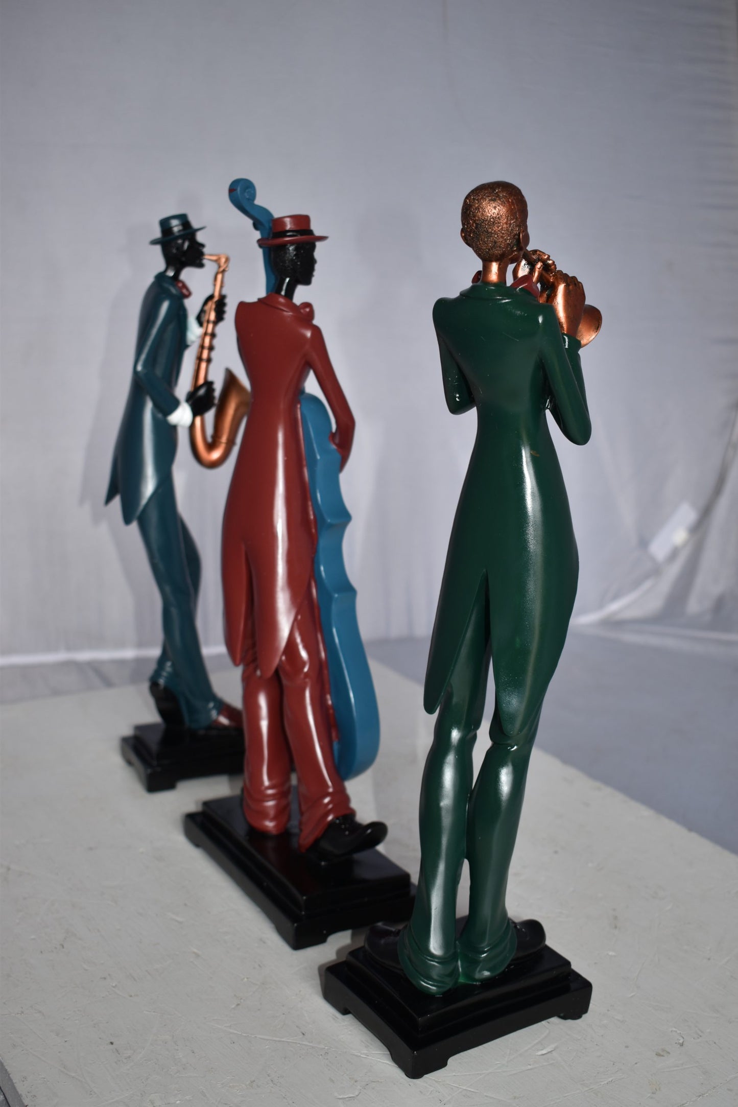 Musical Group of Instrument Players Statues Made of Resin Size: 4" x 7" x 20"H