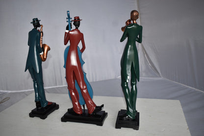 Musical Group of Instrument Players Statues Made of Resin Size: 4" x 7" x 20"H