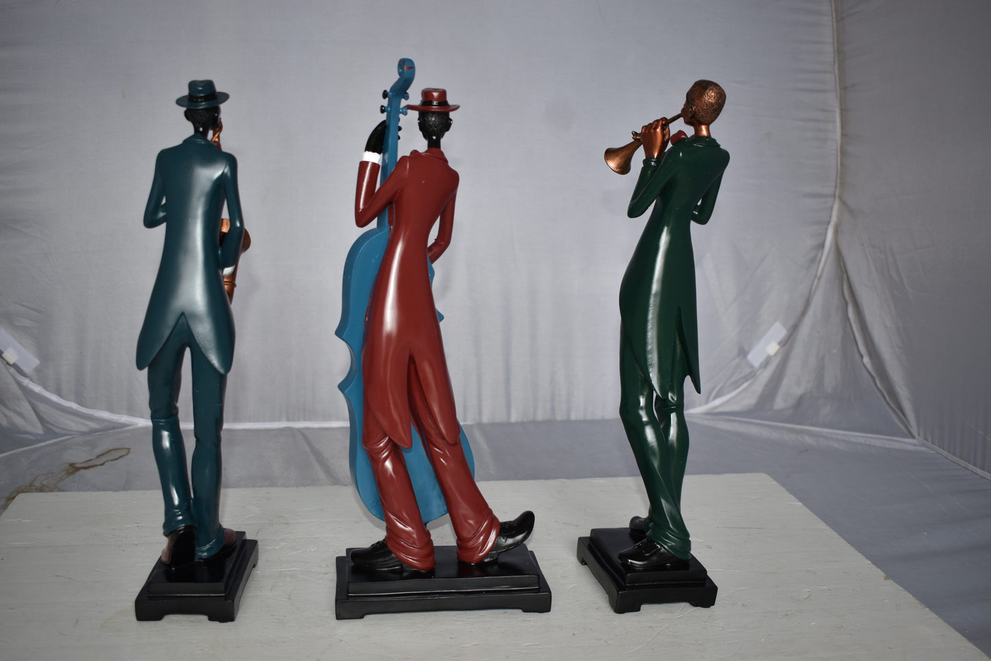 Musical Group of Instrument Players Statues Made of Resin Size: 4" x 7" x 20"H