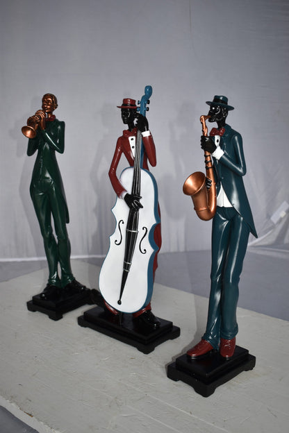 Musical Group of Instrument Players Statues Made of Resin Size: 4" x 7" x 20"H