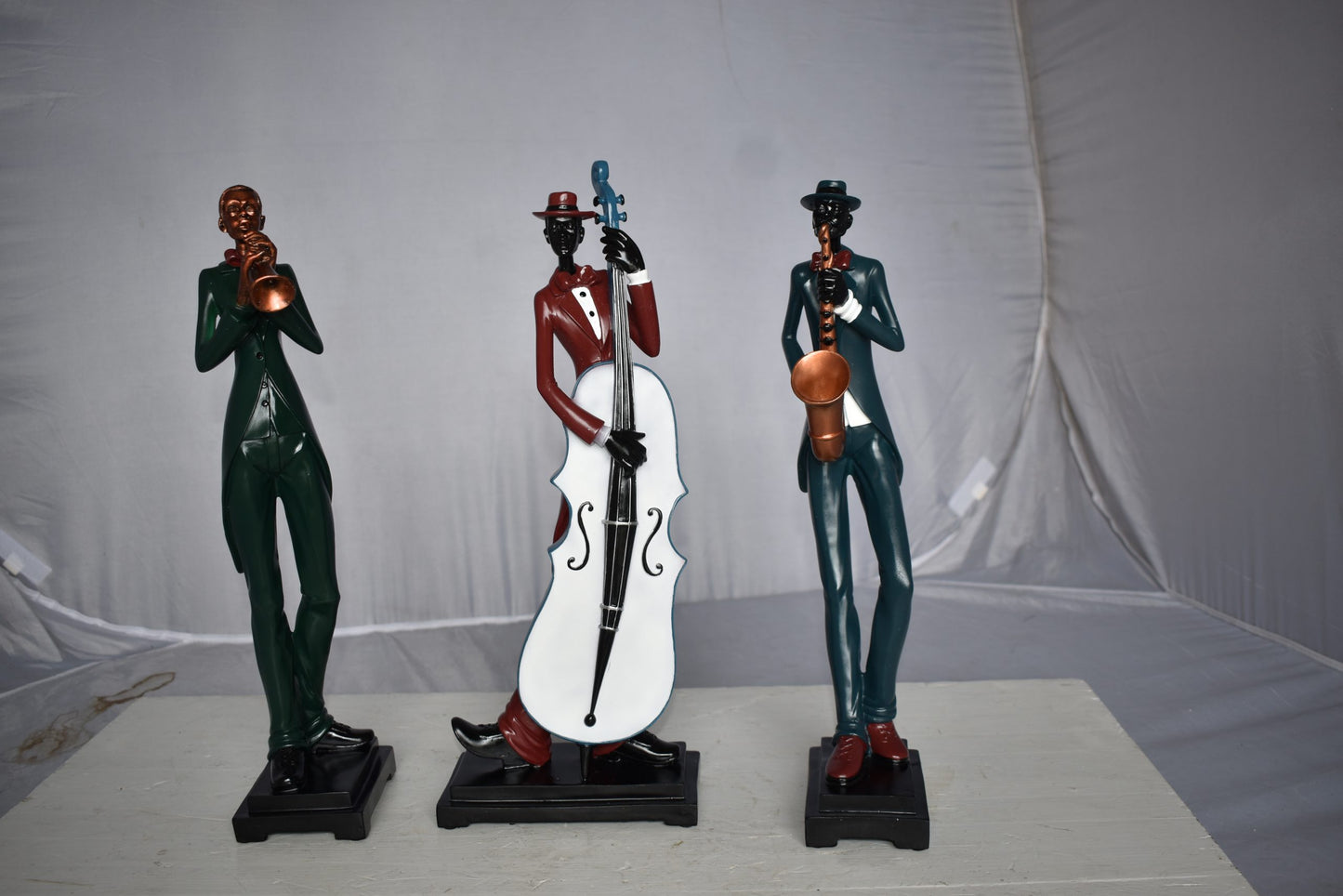 Musical Group of Instrument Players Statues Made of Resin Size: 4" x 7" x 20"H