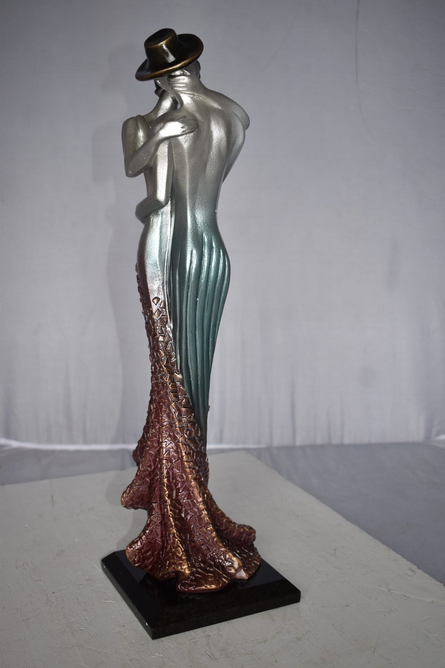 Young Lovers French Kissing Statue Made of Resin Size: 7" x 7" x 23"H