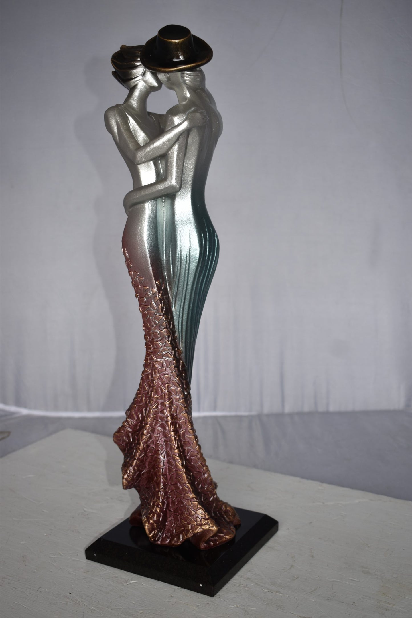 Young Lovers French Kissing Statue Made of Resin Size: 7" x 7" x 23"H