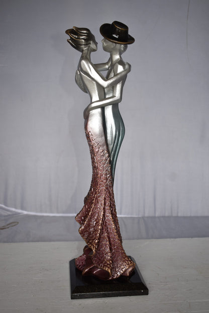 Young Lovers French Kissing Statue Made of Resin Size: 7" x 7" x 23"H