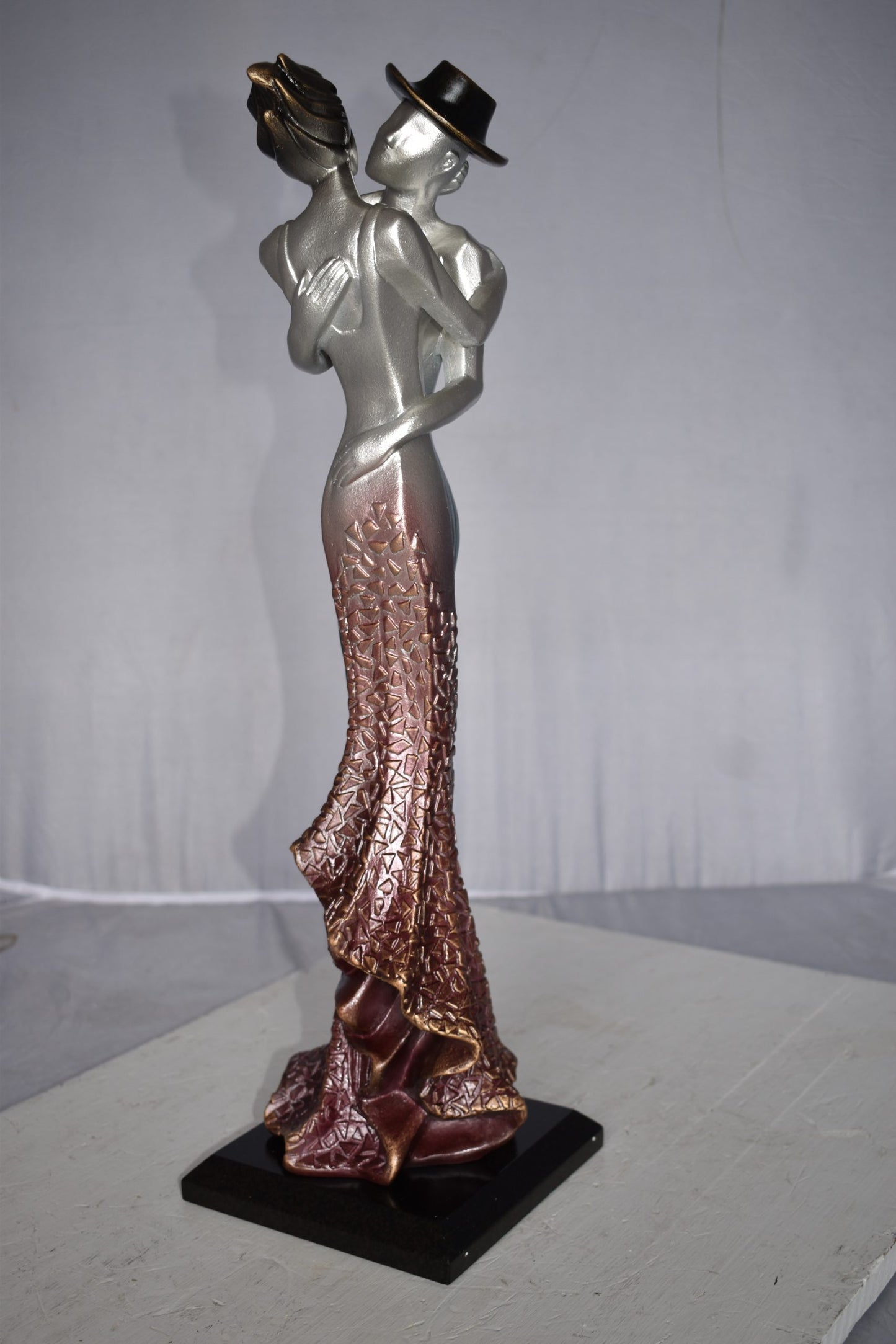 Young Lovers French Kissing Statue Made of Resin Size: 7" x 7" x 23"H