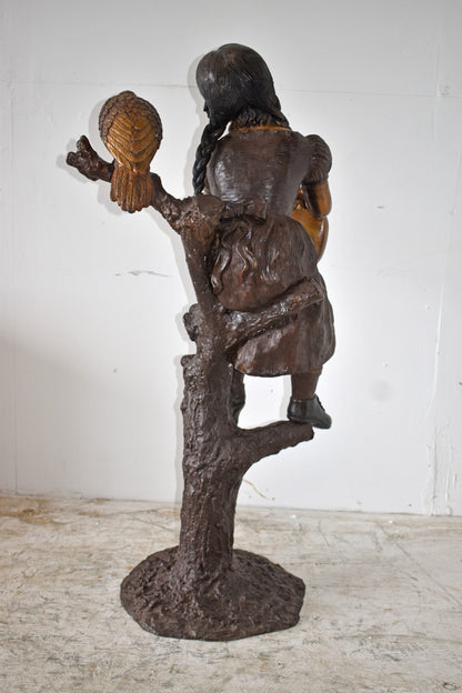 Girl on a Tree Playing the Ukulele with a Parrot Bronze Statue 25" x 23" x 50"H