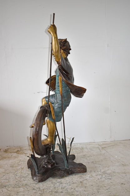 Pirate Sitting on a Life Saver Wheel Bronze Statue Size: 24" x 28" x 57"H