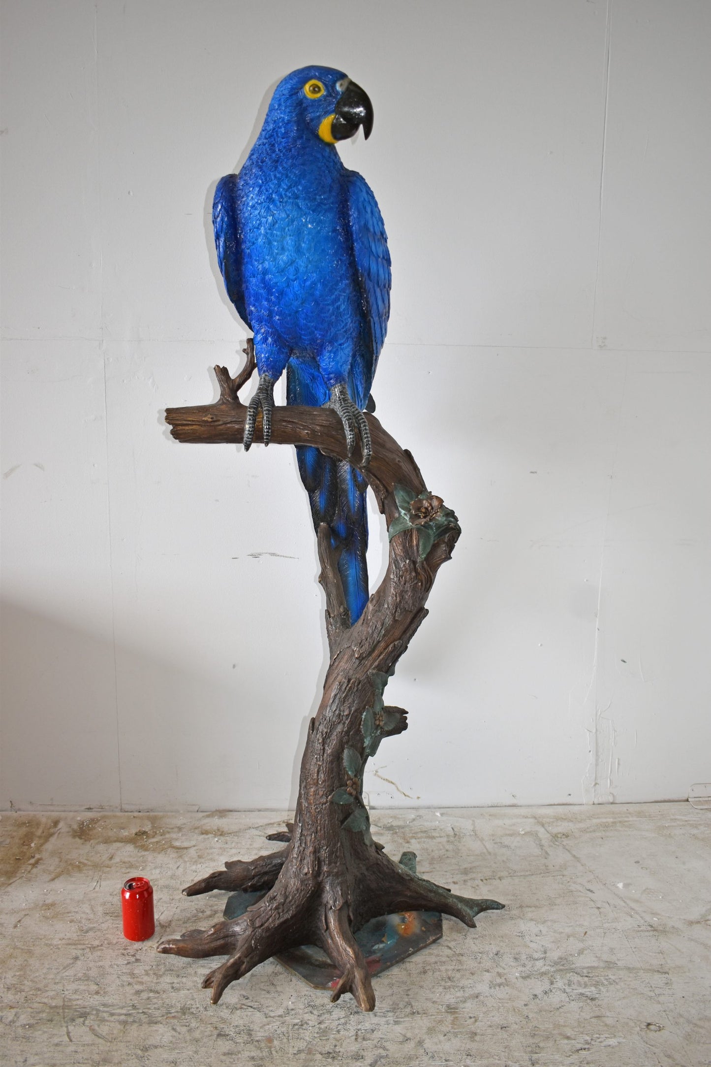 Single Hyacinth Macaw Blue Parrot on a tree Bronze Statue Size: 30" x 24" x 66"H