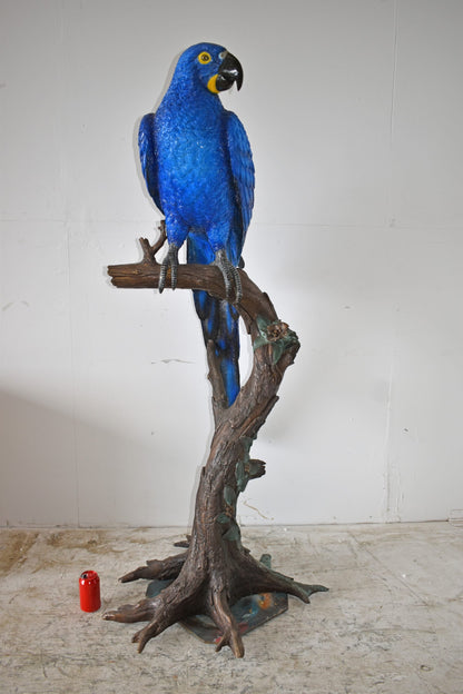 Single Hyacinth Macaw Blue Parrot on a tree Bronze Statue Size: 30" x 24" x 66"H