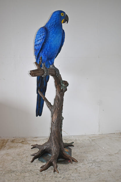 Single Hyacinth Macaw Blue Parrot on a tree Bronze Statue Size: 30" x 24" x 66"H