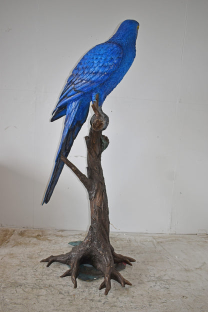 Single Hyacinth Macaw Blue Parrot on a tree Bronze Statue Size: 30" x 24" x 66"H