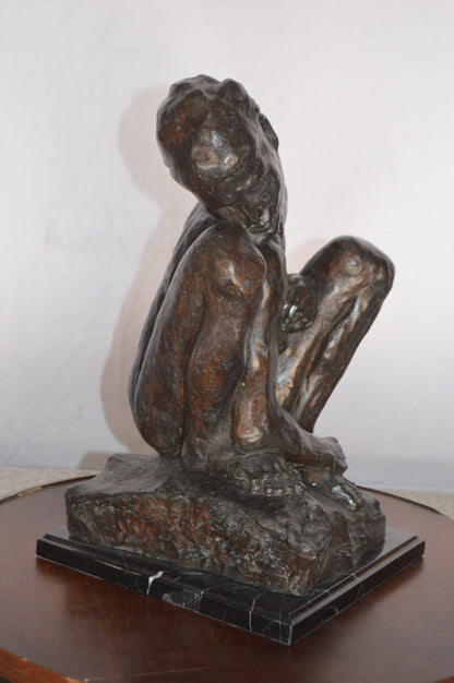 Crouching Woman Rodin Replica  Bronze Statue  -  Size: 11"L x 16"W x 18"H.