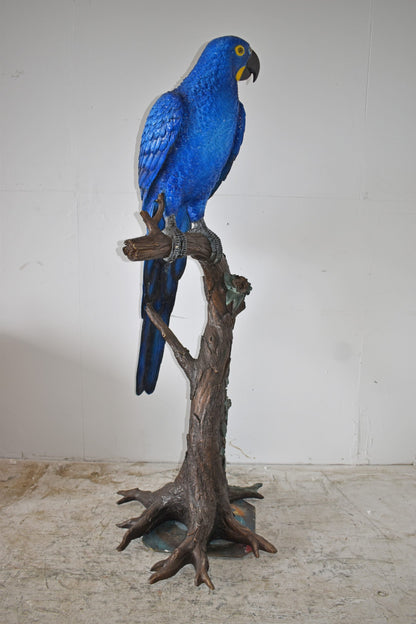 Single Hyacinth Macaw Blue Parrot on a tree Bronze Statue Size: 30" x 24" x 66"H