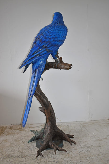 Single Hyacinth Macaw Blue Parrot on a tree Bronze Statue Size: 30" x 24" x 66"H