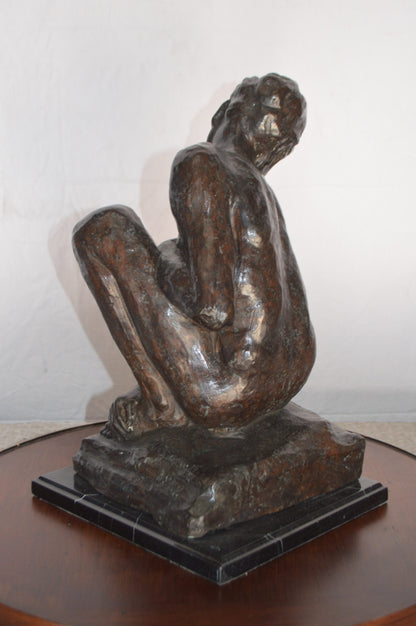 Crouching Woman Rodin Replica  Bronze Statue  -  Size: 11"L x 16"W x 18"H.