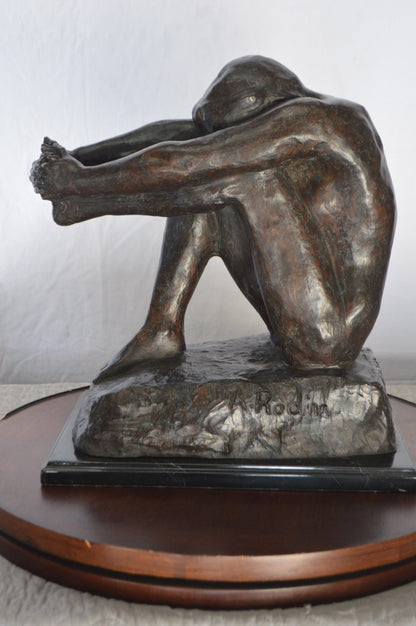 The Despair Rodin Replica Bronze Statue -  Size: 12"L x 11"W x 19"H.