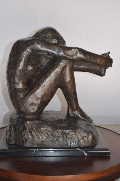 The Despair Rodin Replica Bronze Statue -  Size: 12"L x 11"W x 19"H.