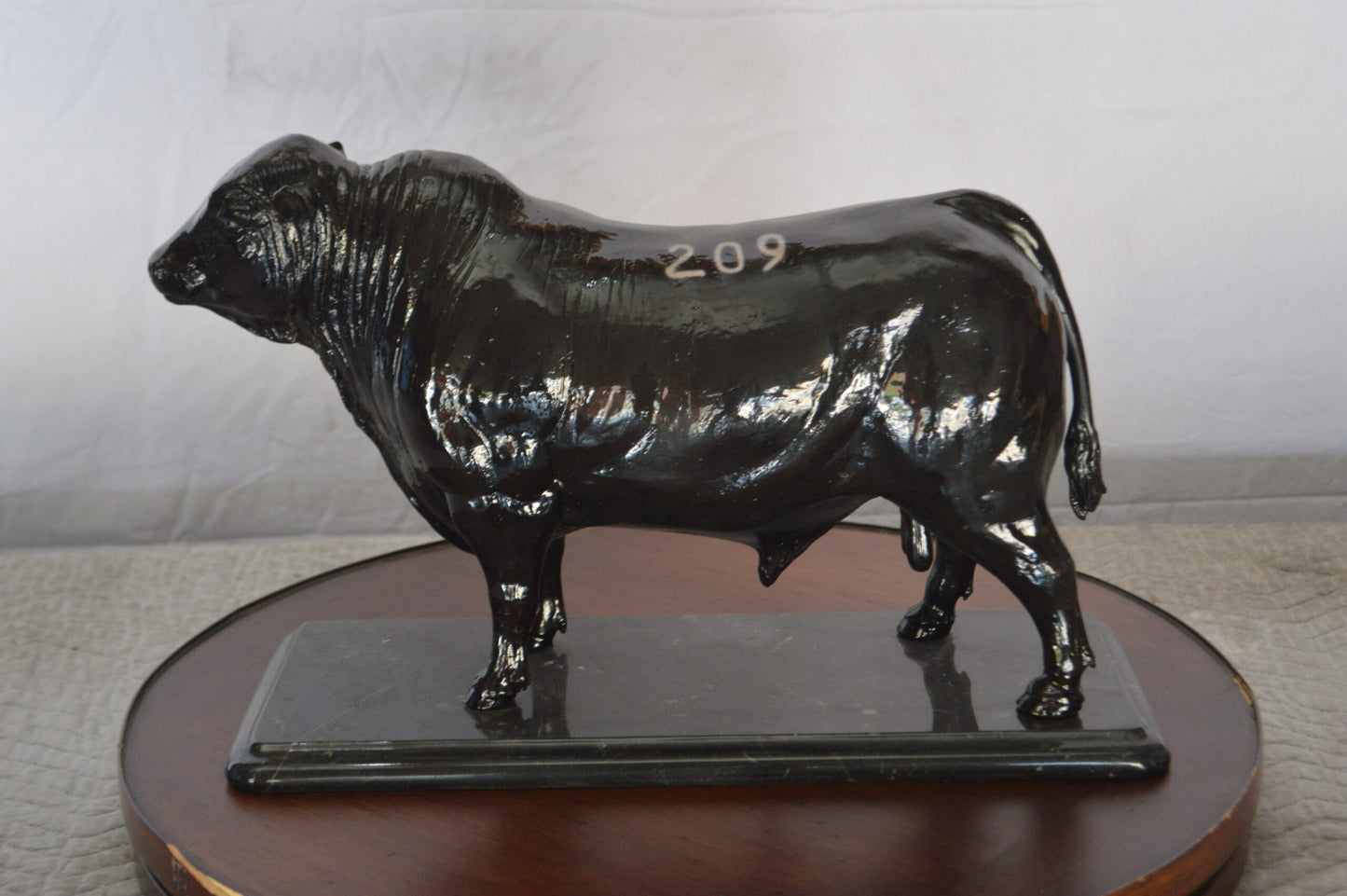 Bull Standing on a Marble base Bronze Statue -  Size: 19"L x 8"W x 13"H.