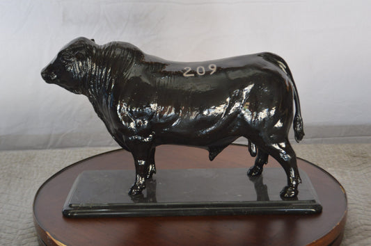 Bull Standing on a Marble base Bronze Statue -  Size: 19"L x 8"W x 13"H.