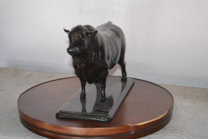 Bull Standing on a Marble base Bronze Statue -  Size: 19"L x 8"W x 13"H.