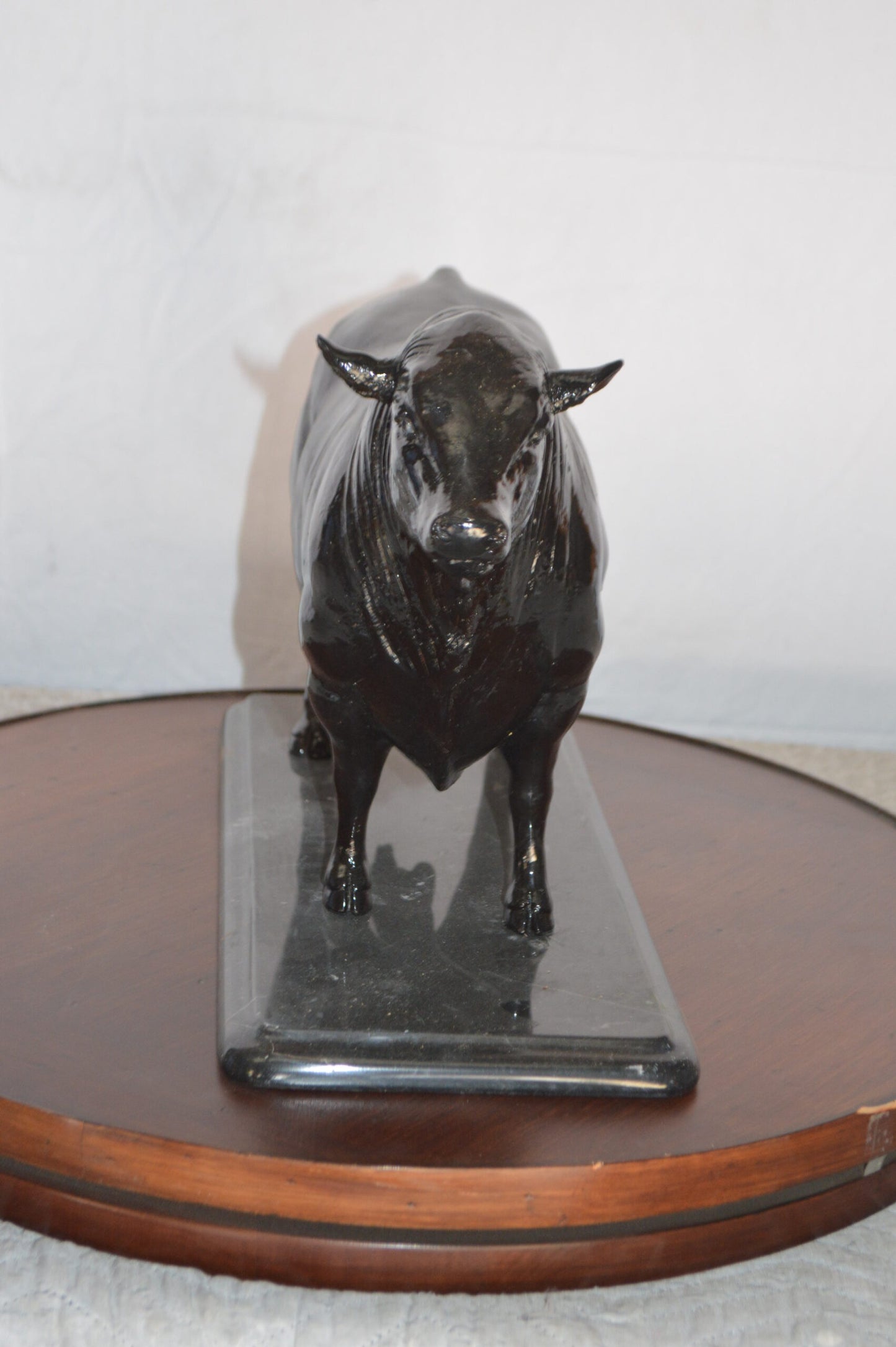 Bull Standing on a Marble base Bronze Statue -  Size: 19"L x 8"W x 13"H.