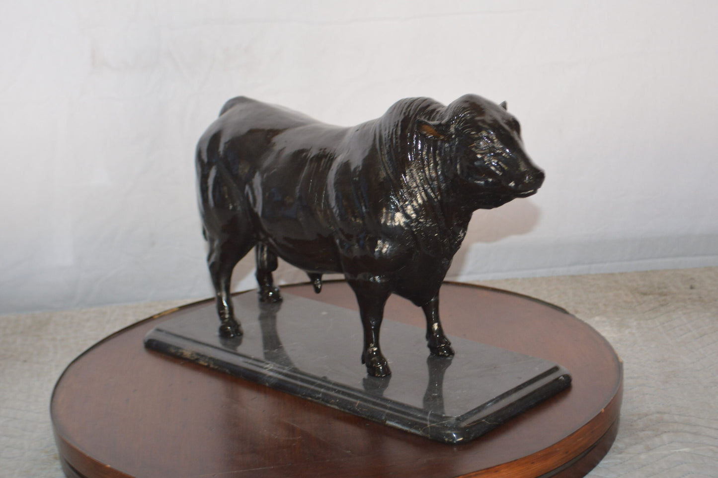 Bull Standing on a Marble base Bronze Statue -  Size: 19"L x 8"W x 13"H.