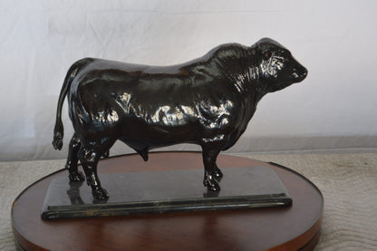 Bull Standing on a Marble base Bronze Statue -  Size: 19"L x 8"W x 13"H.