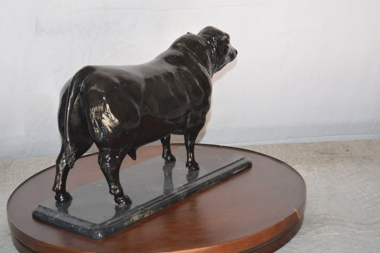 Bull Standing on a Marble base Bronze Statue -  Size: 19"L x 8"W x 13"H.