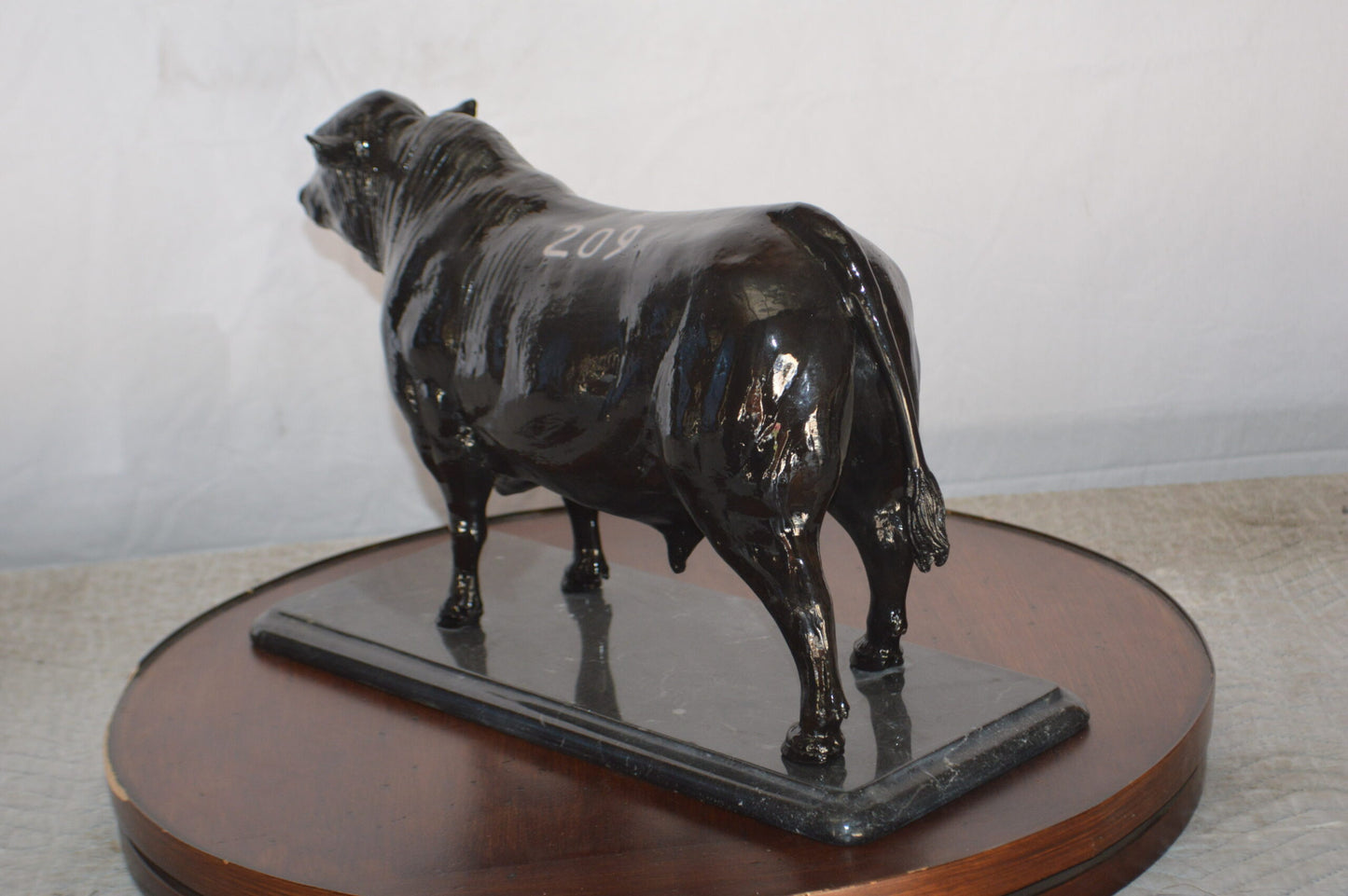 Bull Standing on a Marble base Bronze Statue -  Size: 19"L x 8"W x 13"H.