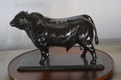 Bull Standing on a Marble base Bronze Statue -  Size: 19"L x 8"W x 13"H.