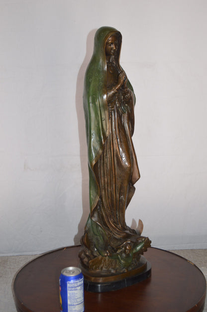 Lady of Guadalupe Bronze Statue on a Marble Base -  Size: 10"L x 6"W x 31"H.