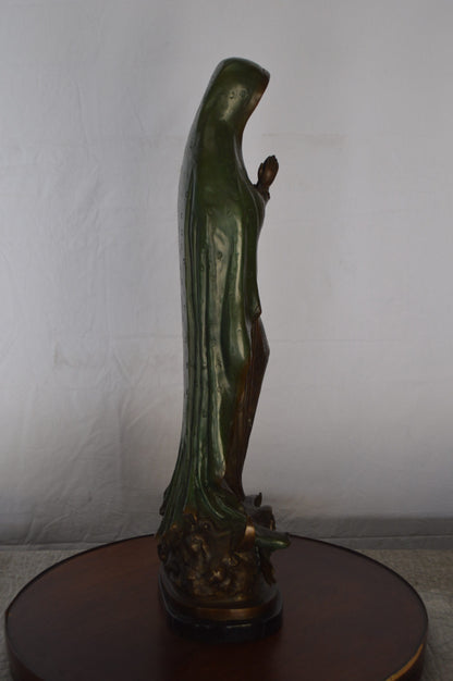 Lady of Guadalupe Bronze Statue on a Marble Base -  Size: 10"L x 6"W x 31"H.
