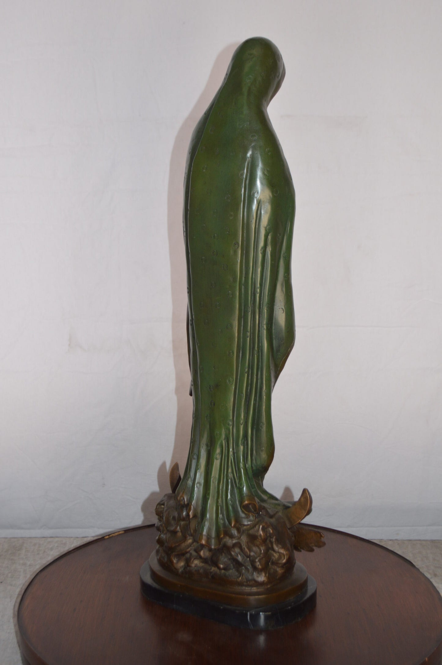 Lady of Guadalupe Bronze Statue on a Marble Base -  Size: 10"L x 6"W x 31"H.