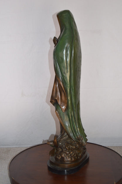 Lady of Guadalupe Bronze Statue on a Marble Base -  Size: 10"L x 6"W x 31"H.