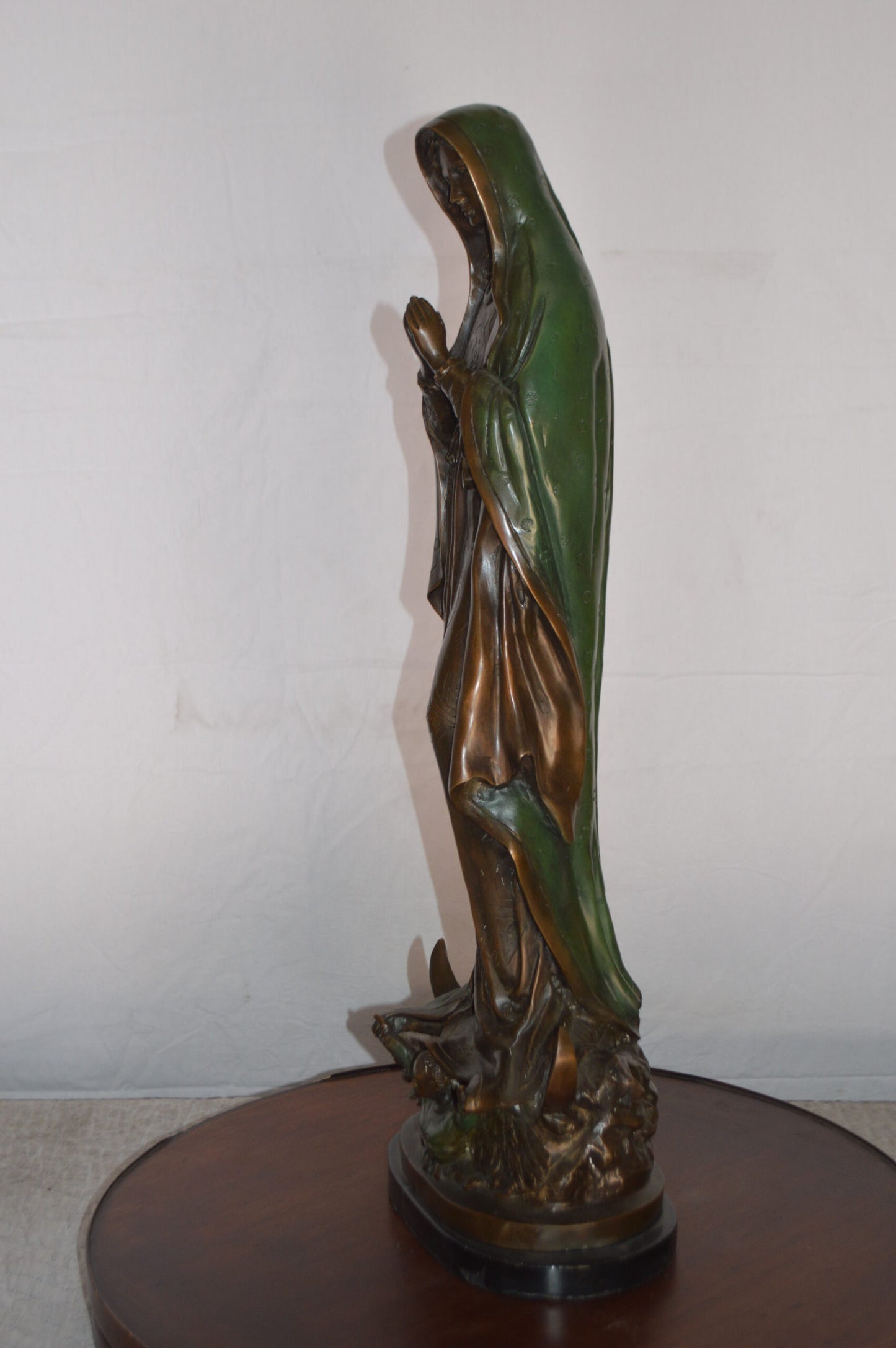 Lady of Guadalupe Bronze Statue on a Marble Base -  Size: 10"L x 6"W x 31"H.
