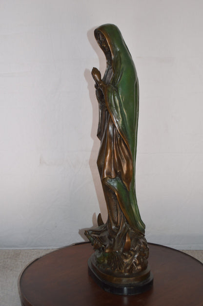 Lady of Guadalupe Bronze Statue on a Marble Base -  Size: 10"L x 6"W x 31"H.