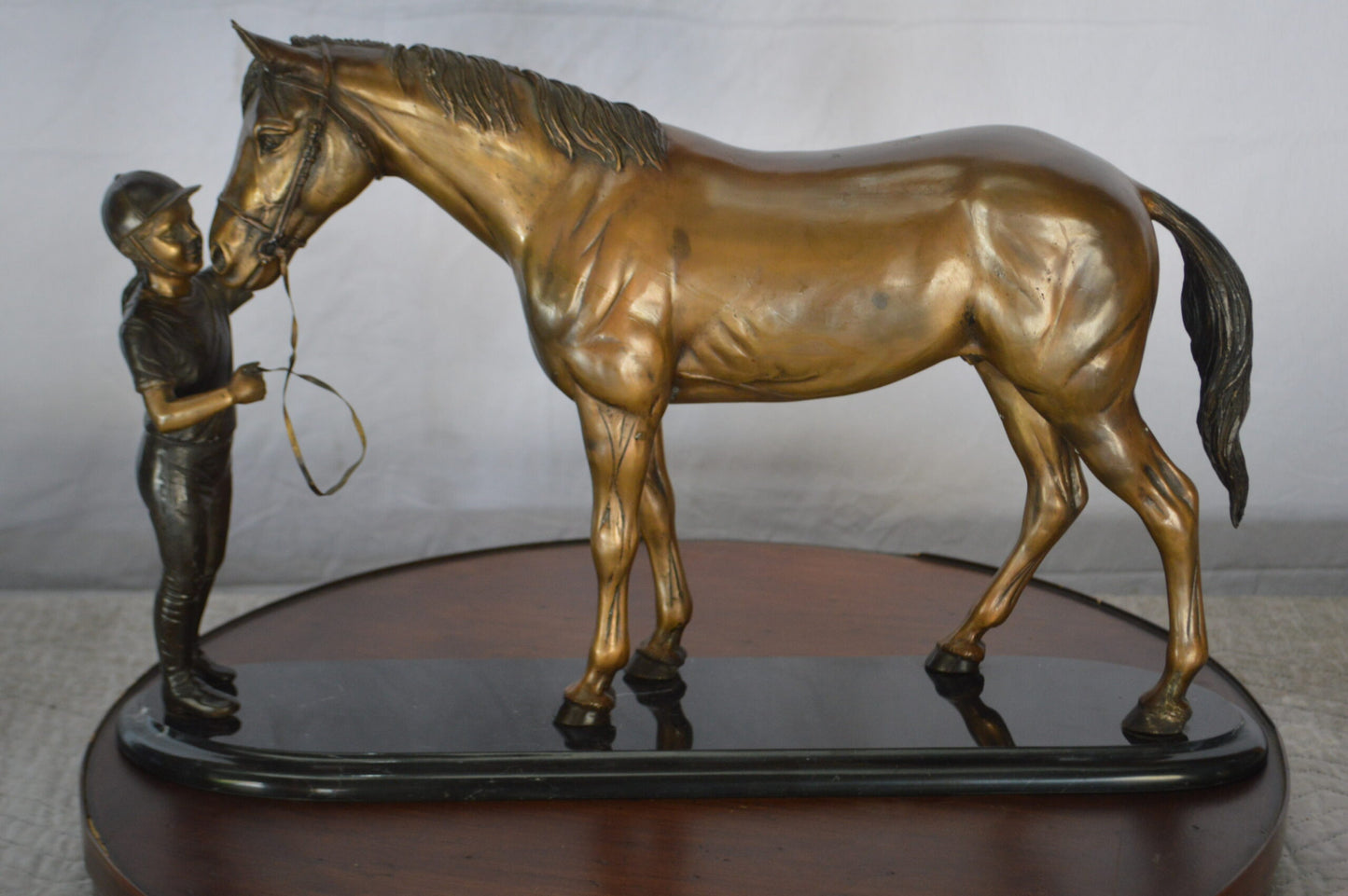 Girl Kisses Her Horse Bronze Statue on Marble Base -  Size: 23"L x 6"W x 15"H.