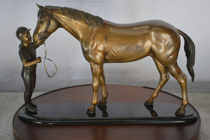 Girl Kisses Her Horse Bronze Statue on Marble Base -  Size: 23"L x 6"W x 15"H.