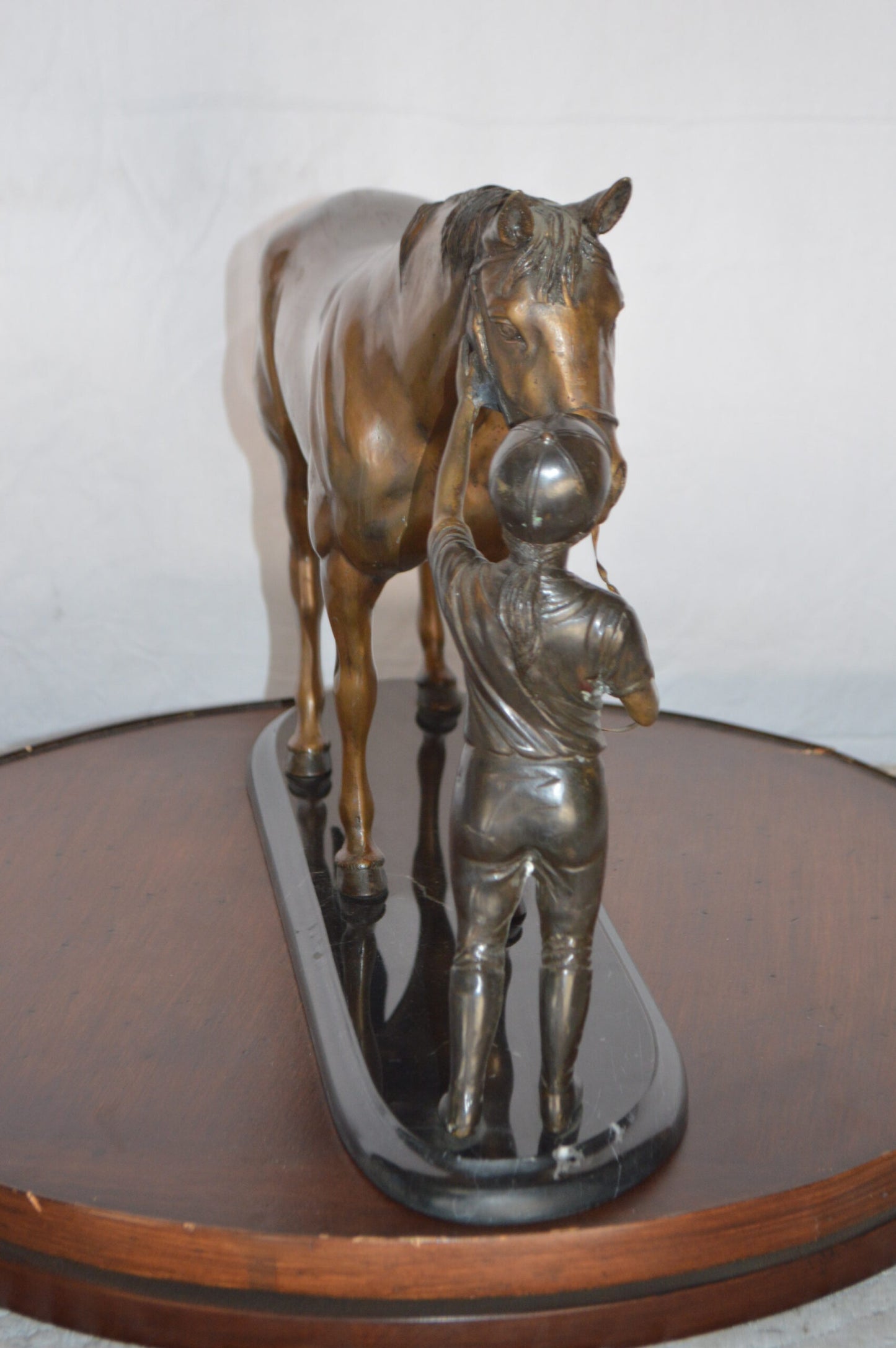 Girl Kisses Her Horse Bronze Statue on Marble Base -  Size: 23"L x 6"W x 15"H.