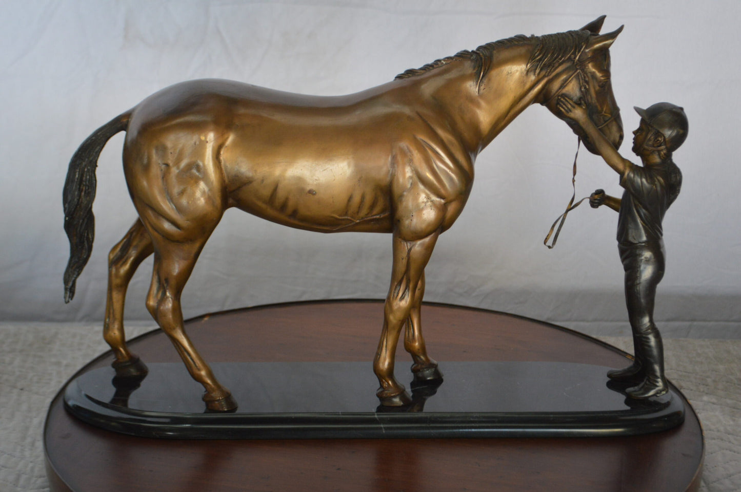 Girl Kisses Her Horse Bronze Statue on Marble Base -  Size: 23"L x 6"W x 15"H.