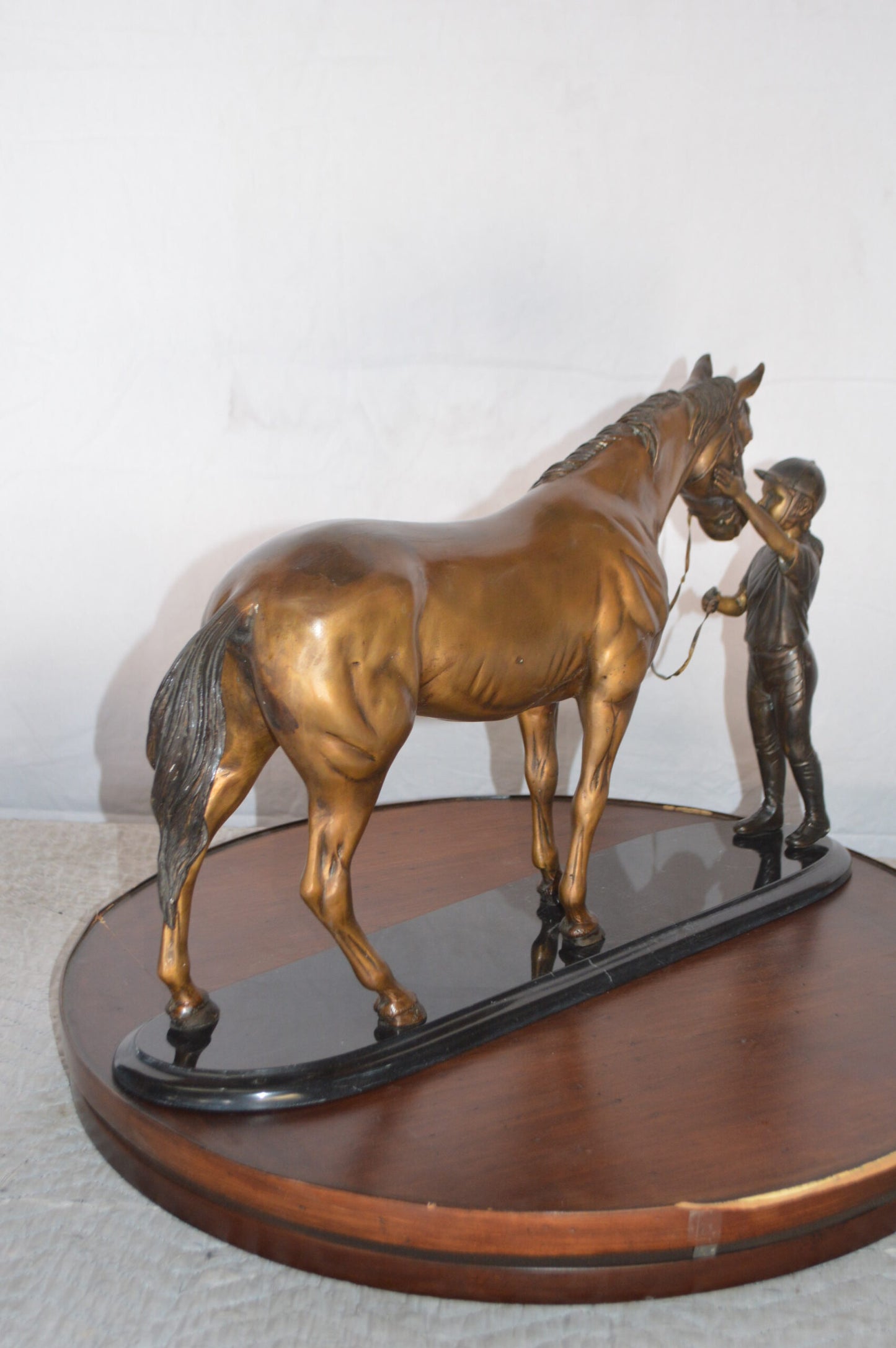 Girl Kisses Her Horse Bronze Statue on Marble Base -  Size: 23"L x 6"W x 15"H.