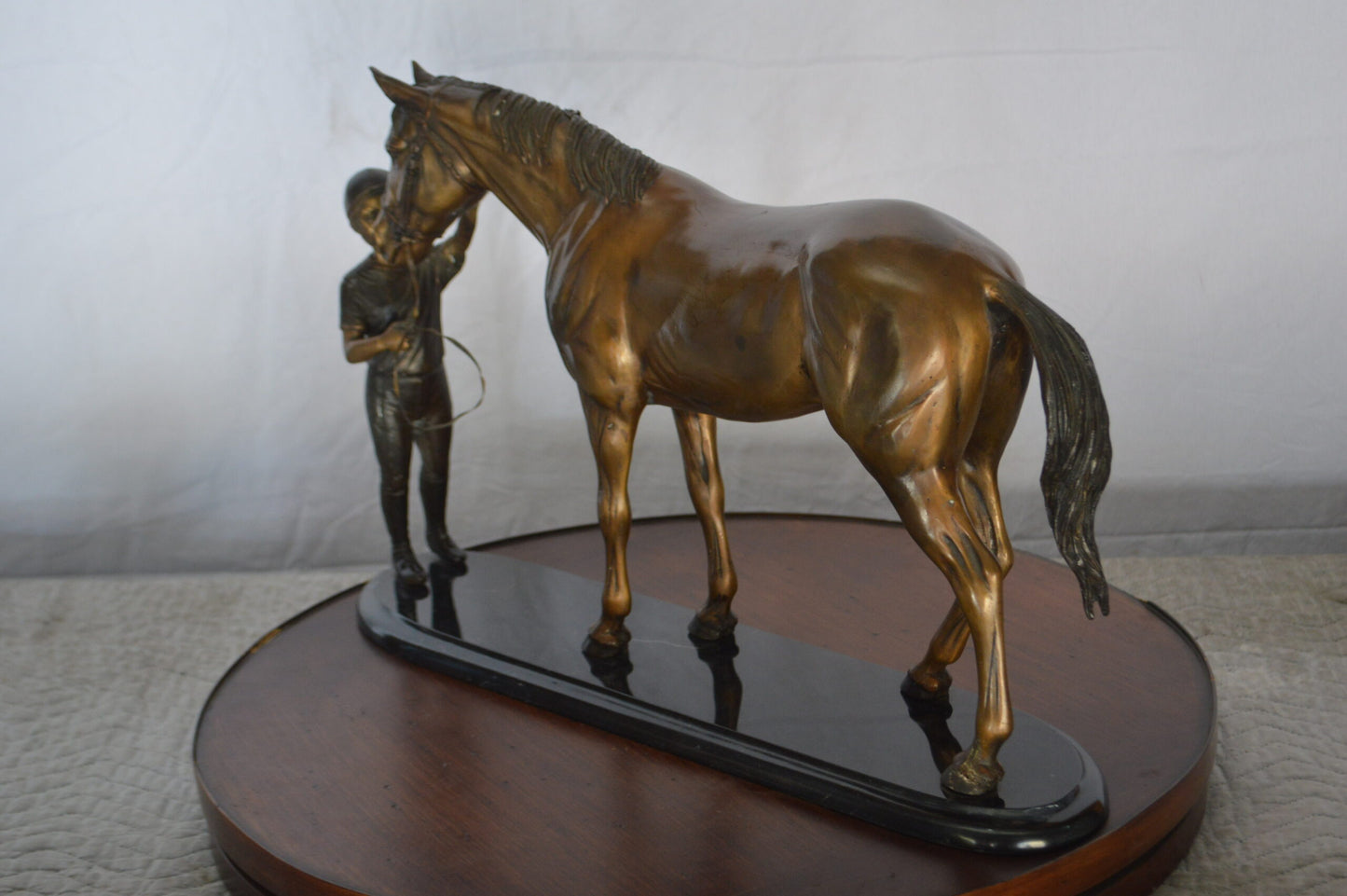 Girl Kisses Her Horse Bronze Statue on Marble Base -  Size: 23"L x 6"W x 15"H.