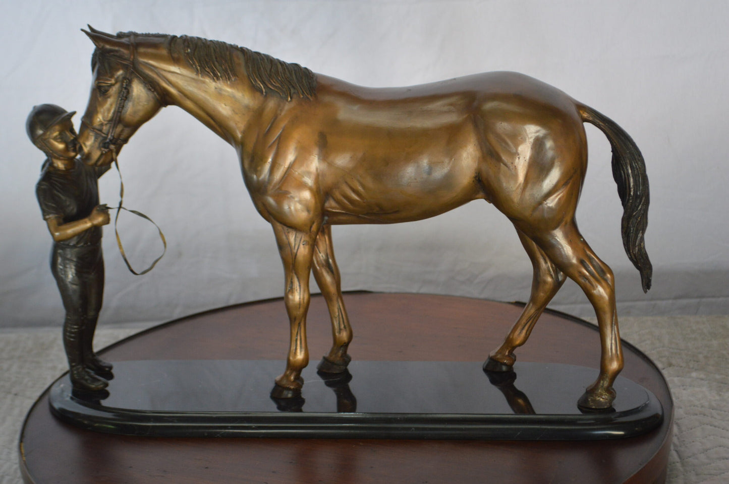 Girl Kisses Her Horse Bronze Statue on Marble Base -  Size: 23"L x 6"W x 15"H.