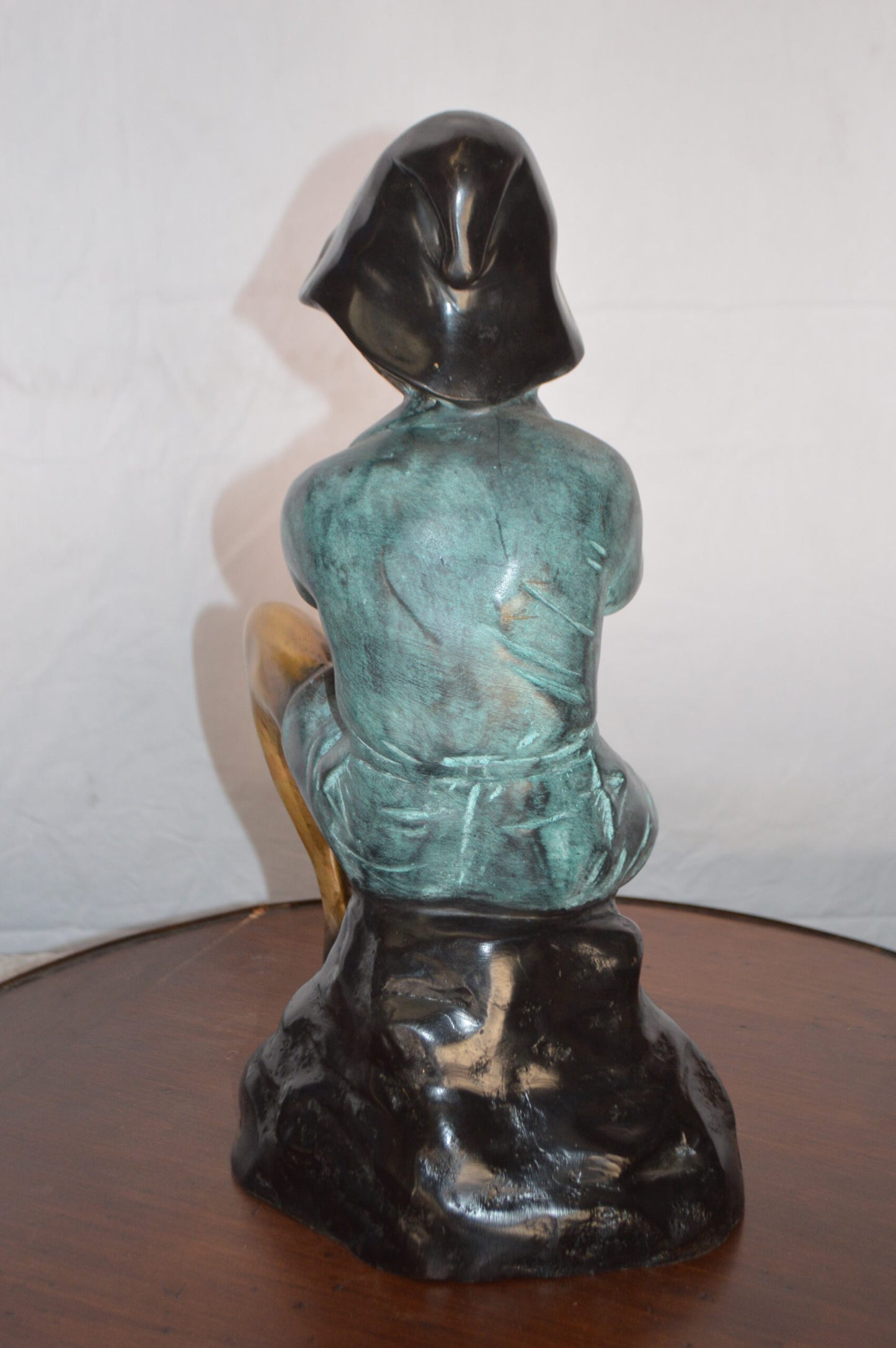 Boy Holding a Fish Bronze Statue Fountain -  Size: 8"L x 9"W x 18"H.